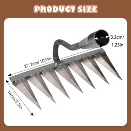 Garden Iron Weeding Rake Heavy Duty Iron 2.0 Weed Remover Tool Gardening Iron Weeding Rake Weeds Puller for Loosening Soil, Gathering Leaves, Leveling Lawns (7teeth)