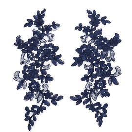 HOBBIESAY 2 Pair Flower Embroidery Lace Applique Marine Blue Polyester Floral Patch Sewing Craft Decoration Appliques Repair Patches for Wedding Dress Gown Bodice Costume Clothing Craft DIY