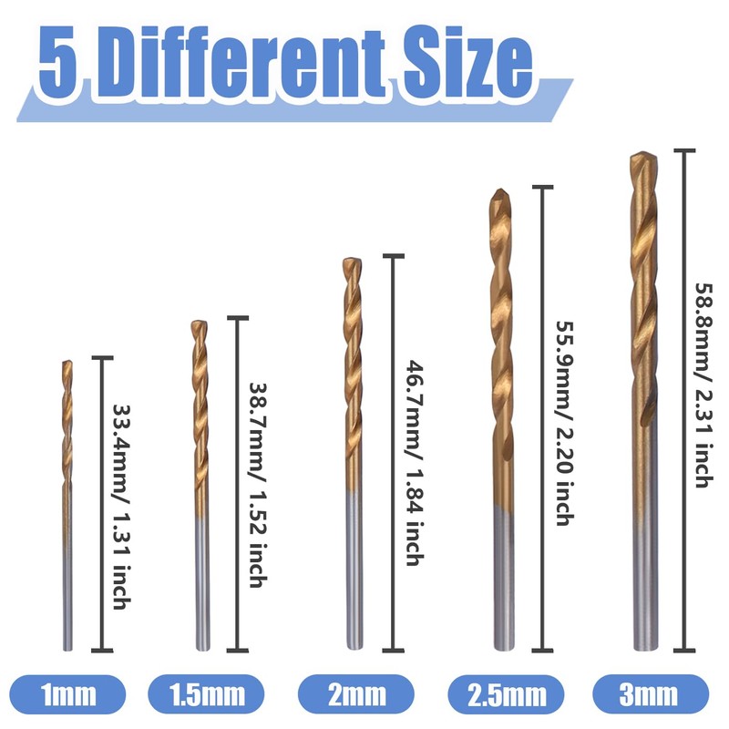 Bestgle 50 Pcs Mini Twist Drill Bit Set Titanium Coated