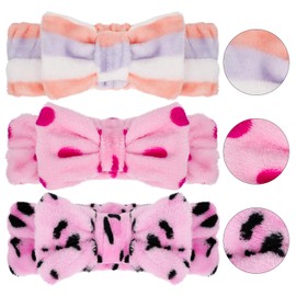 3 Pcs Towel Headbands for Women Headband for Washing Face Facial Hair Band Skincare Microfiber Bowtie Headband Makeup Terry Cloth Headbands Spa Shower Hair Band for Women Girls (Chic Patterns)