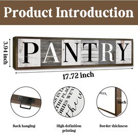 Farmhouse Pantry Signs, Rustic Hanging Wood Sign, Kitchen Wall Art, Pantry Room Decor for Table Shelf, Vintage Home Decor Accent, Housewarming Gifts, Decorative Wooden Plaques 17.8x4x1.2 inches