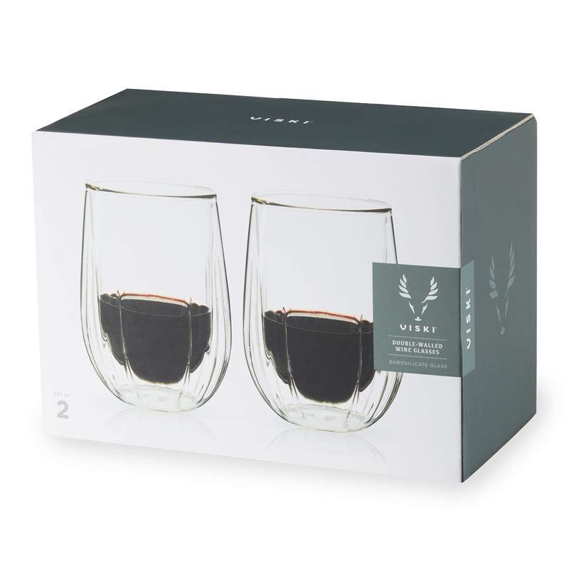 Viski Insulated Double Walled Wine Set with Cut Crystal Design-Dishwasher