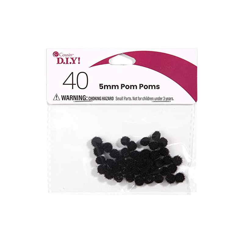 Cousin DIY Black 5mm Poms, 40 Pack