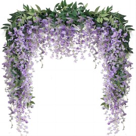 JUSTOYOU 3PCS 7FT Artificial Wisteria Vine Garland Fake Flower Wisteria Garlands for Outdoor Indoor Wedding Wall Badroom Decoration(Purple)