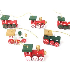 Wooden Christmas Train 6 pieces Mini Wood Train with Rope and Gift Box for Christmas Showcase Window Desktop Decoration