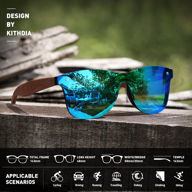 KITHDIA C5029 Wooden Sunglasses for Men and Women, Polarised Sunglasses