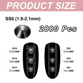 PATIKIL 2880Pcs SS6 Round Flatback Rhinestones, 1.9-2.1mm Flat Back Crystal Glass Gems Diamonds for DIY Crafts Clothes Shoes Nail Art Decoration, Black