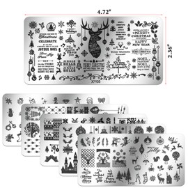 6Pcs Nail Template Nail Plate Nail Art Stamping Plates Set, Mwoot Nail Design Christmas Tree Deer Snowflake Image Stamp Plates