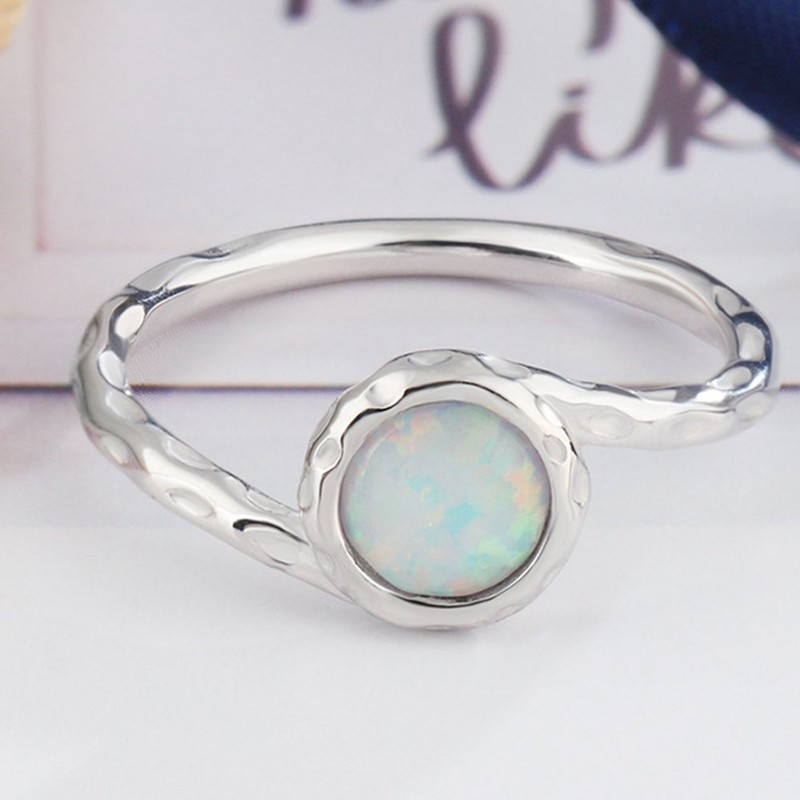 925 Sterling Silver Fire Opal Wedding Engagement Classical Solitaire Ring