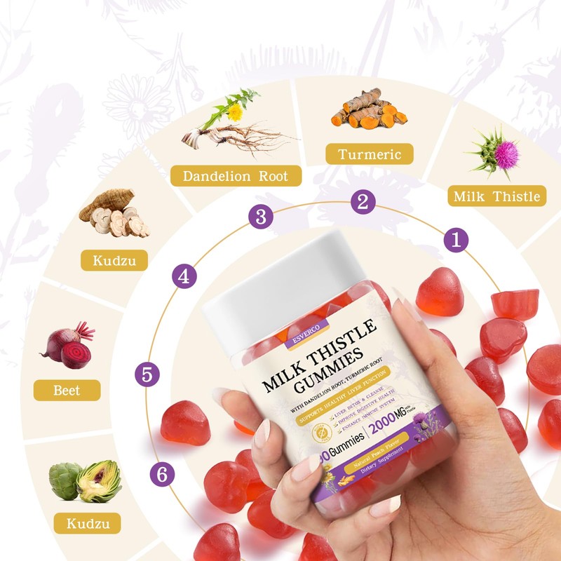 Milk Thistle Gummies with 2000MG Extract, Liver Health Support Gummies,