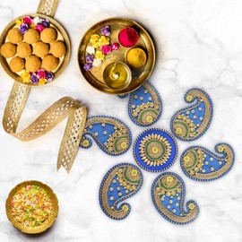 New Floor Rangoli Acrylic Handcrafted Indian Traditional Home Décor for Festival Diwali Wedding Party Wall Interior Decoration and Gifting Size - 11"(Blue)