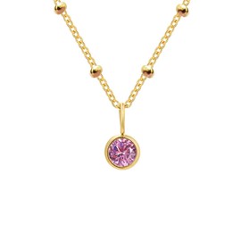 ALRNBY Birthstone Necklace for Women Dainty Gold Station Necklace with Crystal Pendant for Girls Gift Stainless Steel Diamond Choker (October - Pink Tourmaline)