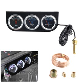 BAGARAATAN Triple Gauge Kit Oil/AMP/Water,Mechanical 2'' 52mm Chrome Triple Gauge Set Water Temp Oil Pressure AMP Meter