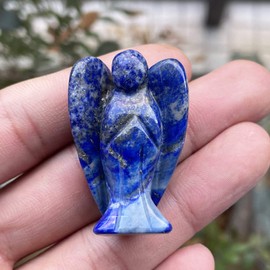 Ladeukoi Natural Gemstone Healing Crystal Prayer Guardian Angel Statue, Carving Bag Stone Figures Decoration, Lapis Lazuli
