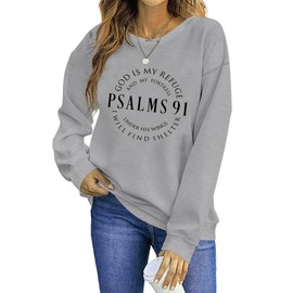 LIWYLU Christian Sweatshirts for Women Psalms 91 Sweatshirt Faith Bible Verse Long Sleeve Religious Graphic Pullover Tops-Grey M