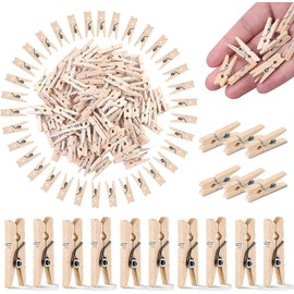 SHATCHI 100pcs 25mm Plain Mini Wooden Craft Pegs Paper Photo Christmas Cards Holder Laundry Clips