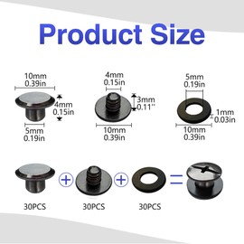 SHSMPXOY 30 Set Chicago Screws Posts for Leather Rivets M5*4mm Chicago Book Binding Screws Rivets Cross Head Chicago Button Screws for DIY Book Scrapbook Bookbinding, Bags,Collars(Gloss Black)