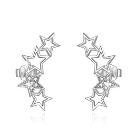 POPLYKE 925 Sterling Silver Star Ear Climber Studs for Girls Cubic Zirconia Crawler Earring Cuff Earrings for Women