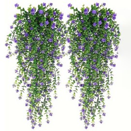 FAJUNZH Elegant 4 Pcs Artificial Hanging Plants - Lifelike UV Resistant Faux Flowers Vine Fake Ferns for Indoor and Outdoor Spring Summer Wedding Party Patio Balcony Decor