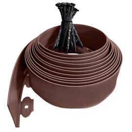 Garden Edging No Dig 33FT, 4IN High Landscape Edging Border Plastic Lawn Edging Roll with 30 Spikes for Yards, Flower Bed Edge, Sidewalks, Pathway, Brown