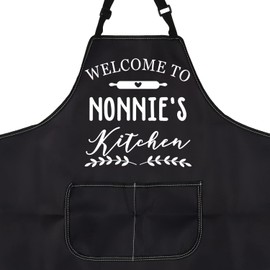 PXTIDY Welcome to Nonnies’s Kitchen Nonnie Kitchen Apron Nonnie Birthday Gift Mothers Day Gift Grandma Kitchen Apron Cooking Gifts (NONNIE'S kitchen)