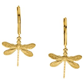 GLOWYBOX GLOWYBOX Gold Plated Dragonfly Earrings with Filigree Dragonfly Length 16 mm - Gold Dragonfly Art Deco Design Gift for Women, Girls, Metal Yellow Gold