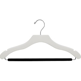 The Great American Hanger Company Wavy White Wood Suit Hanger w/Velvet Non-Slip Bar, Box of 25 Space Saving 17 Inch Flat Wooden Hangers w/Chrome Swivel Hook & Notches for Shirt Dress or Pants