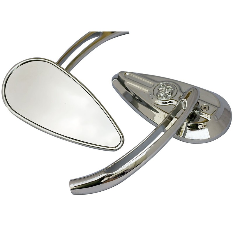 MotorToGo CNC Chrome 3D Skull Tear Drop Motorcycle Mirrors for