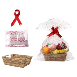 Empty Gift Basket Hamper Kit Made Gift Baskets Hand Woven Storage Baskets Natural Hyacinth Custom Holiday Gifts For Christmas Gifts Birthdays Easter Bag (Reddish color)