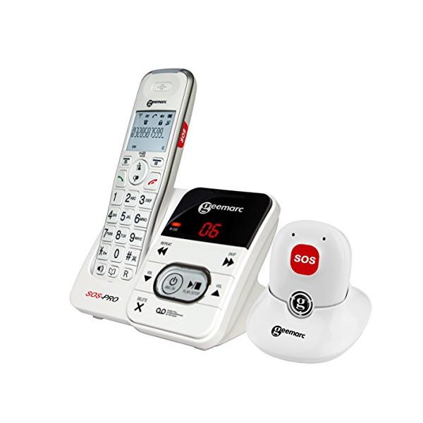 Geemarc Amplidect 295 SOS Pro - Amplified Cordless Telephone with Answering Machine and SOS Pendant for Emergency Situations - Low to Medium Hearing Loss - Hearing Aid Compatible - UK Version