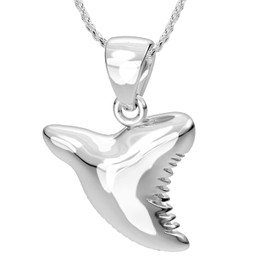 US Jewels Ladies 925 Sterling Silver Shark Tooth Aquatic Charm 1.5mm Rope Necklace, 18in