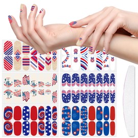 XEAOHESY 84 Pieces 6 Sheets 4th of July Nail Polish Strips Patriotic Nail Wraps Independence Day Nail Strips Self-Adhesive Nail Polish Stickers for Memorial Day(Style-2)