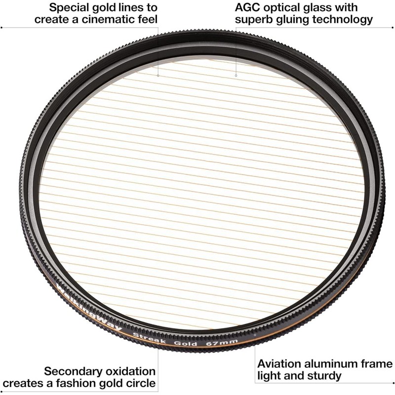 Walking Way 49MM Gold Streak Filter Variable Rotating Circular Anamorphic-Style