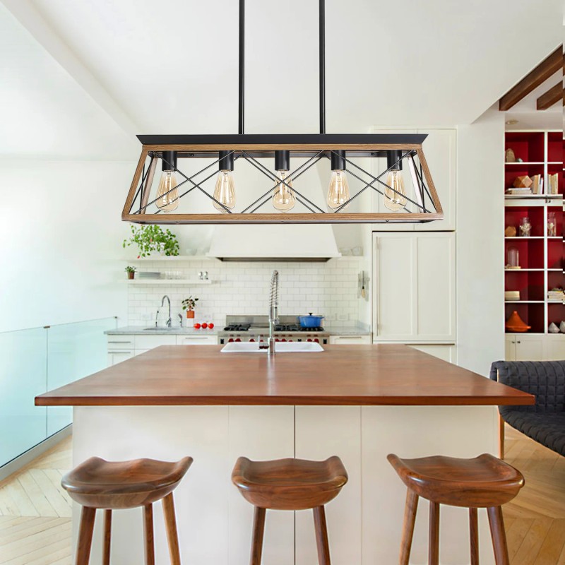 Ship From USA, 32" Industrial 5-Light Pendant Chandelier, Modern Metal