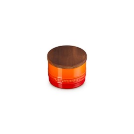 Le Creuset Signature Salt Cellar and Storage Canister with Wood Lid, 7 oz., Flame