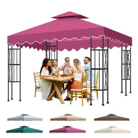 10x10 Gazebo Replacement Canopy, Heavy Duty 300D Polyester Waterproof Outdoor Gazebo Roof for Patio Garden (Dark Red, Wavy Edge)