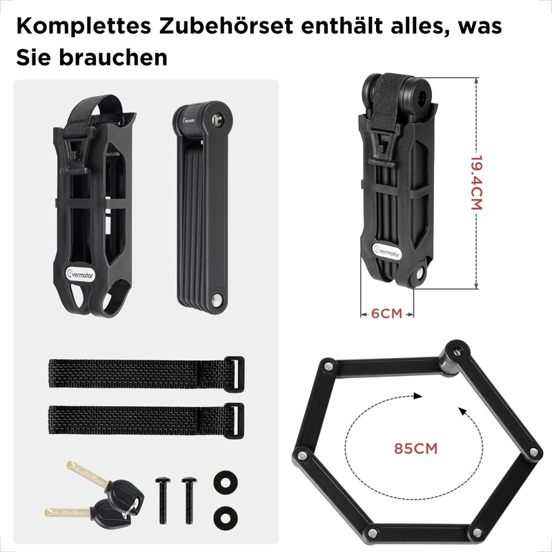 evermotor Bicycle Folding Lock with Bracket, 85 cm Long, High
