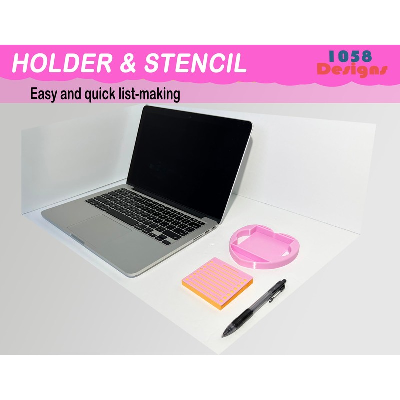Heart Sticky Note Holder with Stencil Pink, Sticky Note Dispenser
