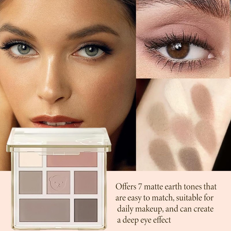 Portable Nude Eyeshadow Palette - 7 Matte Shades, Soft Blendable