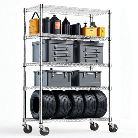 5-Tier Steel Storage Shelving Wheels 1750 LBS Capacity 17.7\" D X 47.2\" W X 72.3\" H Organizer Wire Rack for Home Garagecolor: Black1