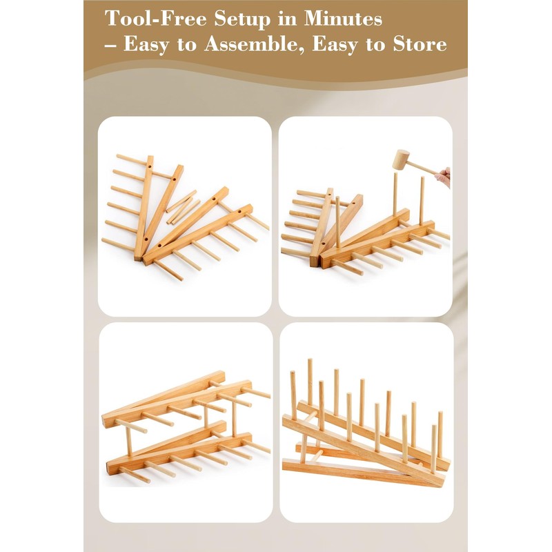 5 PCS Bamboo Tiered Display Stand – Plate Stands for