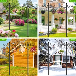 RCUICA Double Shepherds Hooks for Outdoor,2 Pack 90 Inch Bird Feeder Pole with 5 Prongs Base,Heavy Duty Shepherds Hook,Suitable for Garden in Hanging Flower Basket,Lantern,Bird Nests (90 Inch)