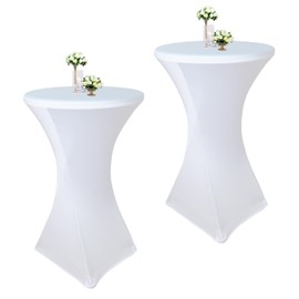 2 Pack White Cocktail Spandex Stretch Square Corners Tablecloth|32"x43" Cocktail Round Tablecloth|Stain 、Wrinkle Resistant、Washable for Bar Wedding Cocktail Party Banquet Table