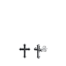 Sterling Silver Cross Stud Christian Earrings Oxidized Gothic Cross 925 New