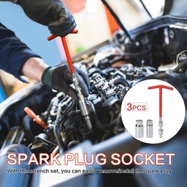 Drado Spark Plug Socket Wrench Set, Spark Plug Removal Tool, Spark Plug Spanner, T Bar Socket Wrench- 16mm 21mm- Red