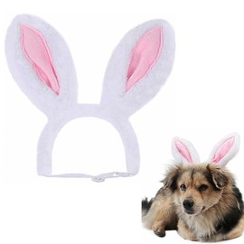 Lindo sombrero de conejo rosa de Pascua y pajarita con orejas de conejo, trajes navideños para gatos y perros (L)