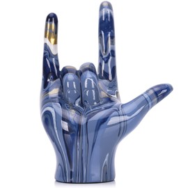 Blue Hand Gesture Decor Statue, Modern Home Decor Accent Peace Sign Decor and Loving Sign Language Decor, for Music Room, Countertop, Dining Table, Bookshelf, Aesthetic Decoration