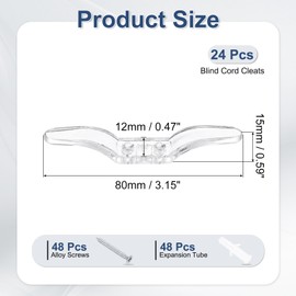 uxcell 24Pcs 80x12mm Blind Cord Cleats, Blind String Safety Rope Plastic Holder, Window Cord Hooks with Screws for Curtains Sun Shades Ropes, Clear
