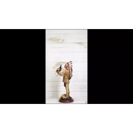 Indian Tribal Warrior Chief with Roach Headdress Holding Ox Cow Skull Figurine