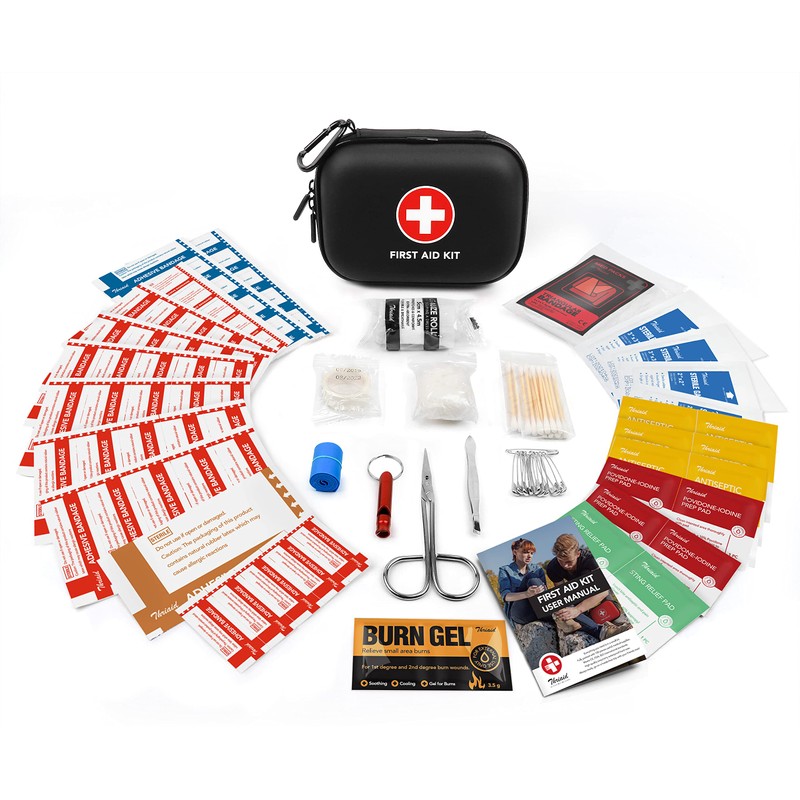 Mini First Aid Kit, 100 Pieces Water-Resistant Hard Shell Small